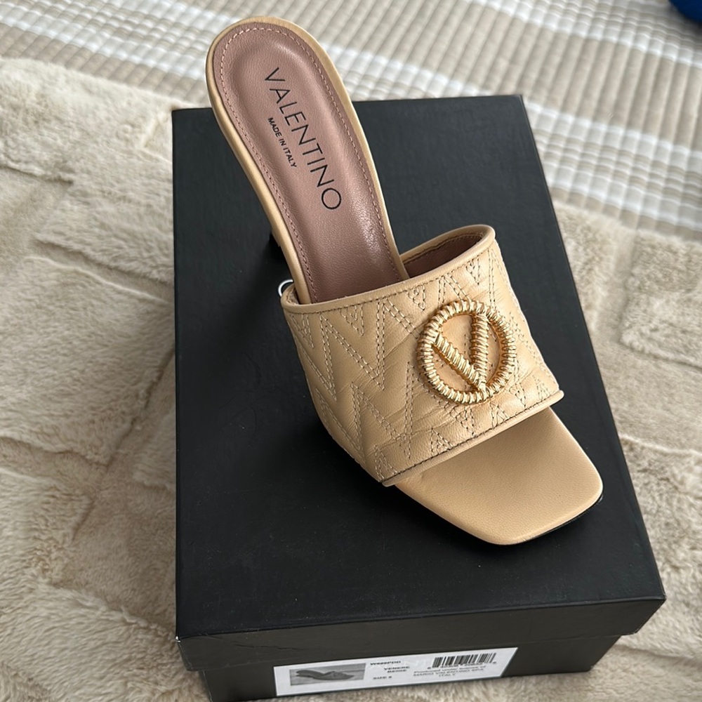 Valentino Tan Quilted Mules Elegant Comfort